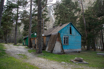 House for tourists climbers in the mountains, a shelter for climbers