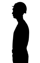silhouette of a teenage engineer on a white background, side view.