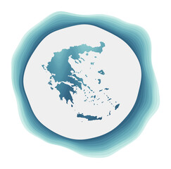 Greece logo. Badge of the country. Layered circular sign around Greece border shape. Astonishing vector illustration.
