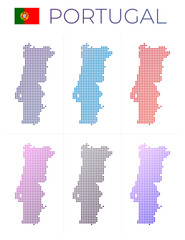 Obraz premium Portugal dotted map set. Map of Portugal in a dotted style. Borders of the country filled with beautiful smooth gradient circles. Classy vector illustration.