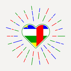 CAR heart with flag of the country. Sunburst around CAR heart sign. Vector illustration.