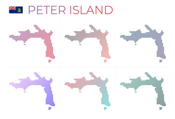 Obraz na płótnie Canvas Peter Island dotted map set. Map of Peter Island in dotted style. Borders of the island filled with beautiful smooth gradient circles. Captivating vector illustration.