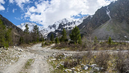 Panorama Mountain view Adyr-su gorge, Caucasus range, Elbrus national park