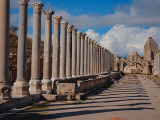 Agora columns with great sky viewin Perge or Perga ancient Greek city - once capital of Pamphylia...