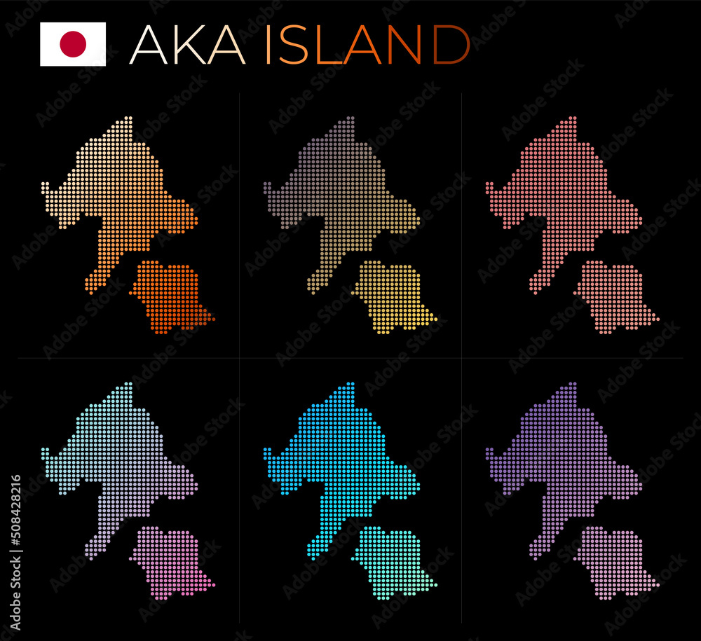 Poster aka island dotted map set. map of aka island in dotted style. borders of the island filled with beau