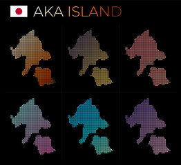 Aka Island dotted map set. Map of Aka Island in dotted style. Borders of the island filled with beautiful smooth gradient circles. Radiant vector illustration.