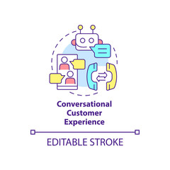 Conversational customer experience concept icon. Sales trend abstract idea thin line illustration. Clients engagement. Isolated outline drawing. Editable stroke. Arial, Myriad Pro-Bold fonts used