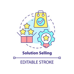 Solution selling concept icon. Solving business issues abstract idea thin line illustration. Overcome problems. Isolated outline drawing. Editable stroke. Arial, Myriad Pro-Bold fonts used