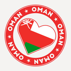 Oman heart flag badge. From Oman with love logo. Support the country flag stamp. Vector illustration.