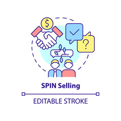 SPIN selling concept icon. Sales technique abstract idea thin line illustration. Enhancing customer conversations. Isolated outline drawing. Editable stroke. Arial, Myriad Pro-Bold fonts used