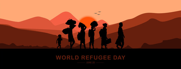 World Refugee Day. 20 June-vector. International immigration day concept background. Refugee day flat illustration for web design, banner etc. - obrazy, fototapety, plakaty