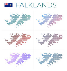 Falklands dotted map set. Map of Falklands in dotted style. Borders of the country filled with beautiful smooth gradient circles. Stylish vector illustration.