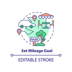 Set mileage goal concept icon. Do regular stops. Road trip recommendation abstract idea thin line illustration. Isolated outline drawing. Editable stroke. Arial, Myriad Pro-Bold fonts used