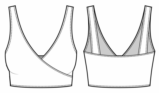 Girls sports wrap bra fashion flat sketch template.