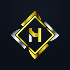 Premium luxury Vector elegant gold and silver font Letter H Template for company logo with monogram element 3d Design element or icon