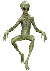 3D Rendering Green Alien on White