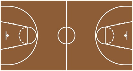 Basketball court with markings, vector isolated.