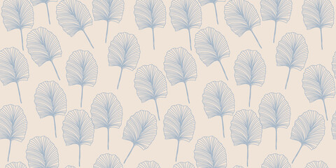 Elegant Japanese style pattern with linear ginkgo biloba on beige background