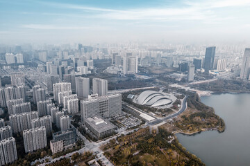 Aerial photography of modern architectural landscape of Hefei city, China