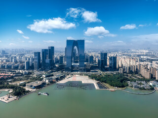 Aerial photography of modern architectural landscape of Suzhou city, China