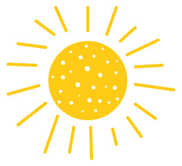 Cute decorative sun. Yellow rays. Warmth symbol