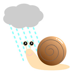 日本の梅雨のコンセプト。カタツムリと雨と雨雲。