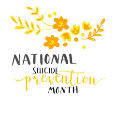 Fototapeta na wymiar national suicide prevention month hand lettering vector illustration. Orange and yellow colors