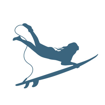 blue surfer girl riding surfboard clip art preview
