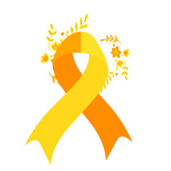 World suicide prevention day awareness and support ribbon in orange and yellow color