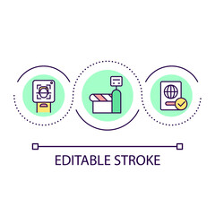 Border crossings control with biometric technology loop concept icon. International boundaries abstract idea thin line illustration. Isolated outline drawing. Editable stroke. Arial font used