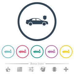 Car security solid flat color icons in round outlines