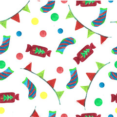 New Year's pattern with socks and candy flags