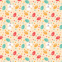 Seamless Happy Birthday pattern with a cute little dog, flying air colorful balloons on a beige background for boy. Great for parties, textiles, covers, cards, invites, wallpapers, wrapping, gift pack