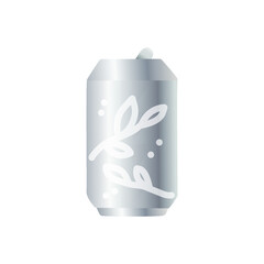 Silver soda can flat icon leaves