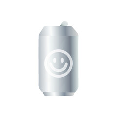 Silver soda can smile flat icon.
