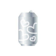 Silver soda can hearts flat icon.