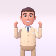 3d render of cheerful businessman in suit celebrating victory, success