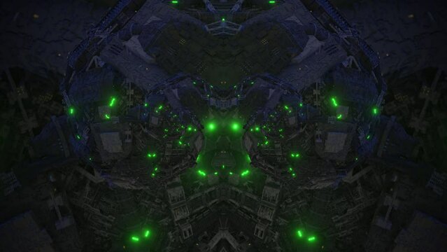 Industrial sci-fi spiral mirror 3d seamless loop