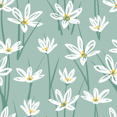 Seamless floral pattern with hand drawn white flowers. Vector background