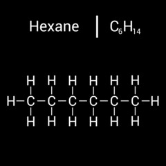 chemical structure of Hexane (C6H14)