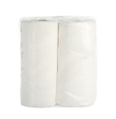 Package of rolled paper towels isolated on white