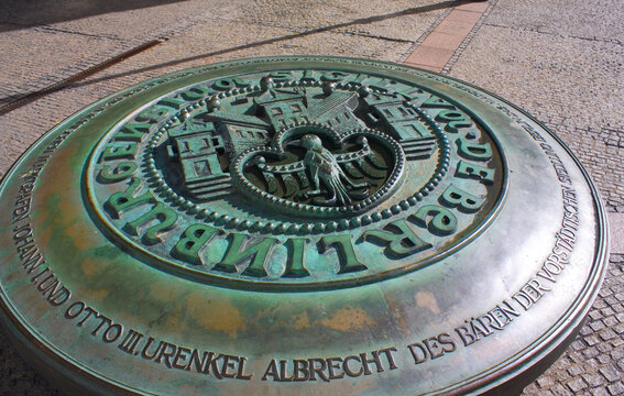 Emblem Of Berlin With German Eagle On An Iron Plate Near St Nicholas Church In Old Town