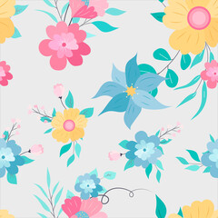 Fototapeta na wymiar beautiful colorful hand drawing flat floral seamless pattern
