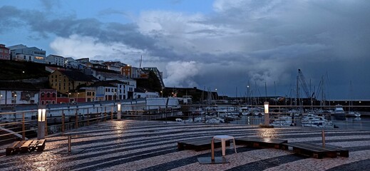 Azores night promenade in a small town