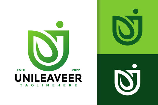 Letter U Green Leaf Logo Design Vector Template