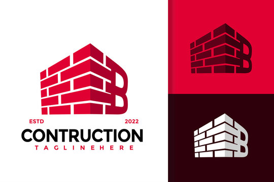 Letter B Brick Contruction Logo Design Vector Template