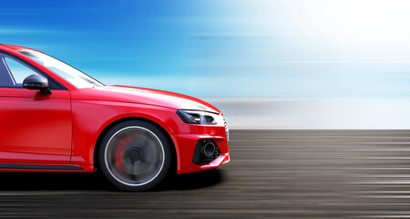 Obraz na płótnie Canvas Red car runs fast on the road