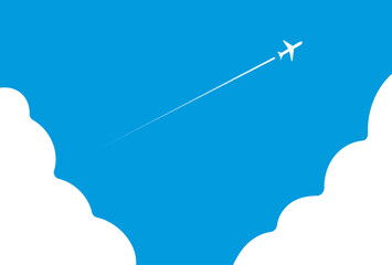 入道雲が浮かぶ夏の青空と飛んでいる飛行機の背景素材 - サマータイム･旅行のイメージ素材 - はがき比率
