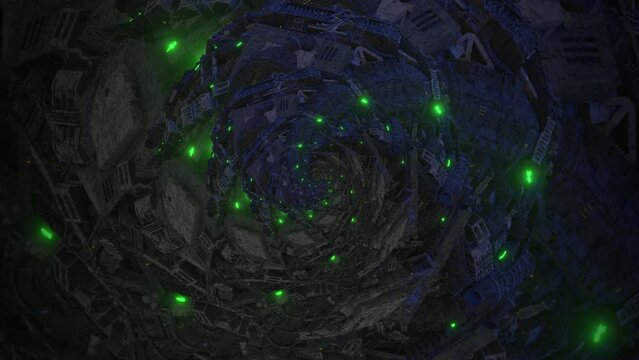 Industrial sci-fi spiral fibonacci 3d seamless loop