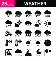 weather icons set in mixed glyph and outline style. Clouds, Storm, Rain, Sunny, Climate, Forecast and more